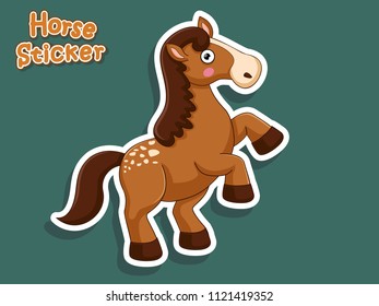 Cute Cartoon Horse Sticker. Vector Illustration With Cartoon Style Funny Animal
