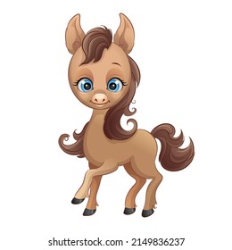 Cute cartoon horse, vector illustration. Farm animal, isolated on white background.