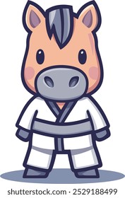 Cute cartoon Horse wearing jiu-jitsu vector illustration on white background