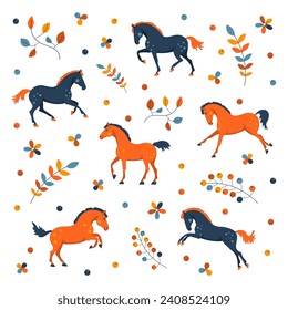 Caballos de dibujos animados, estilo infantil para textiles y prendas de vestir