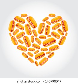 Cute cartoon hot dog heart. National Hot Dog Day