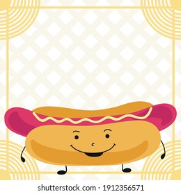 Cute cartoon hot dog. Vector illustration