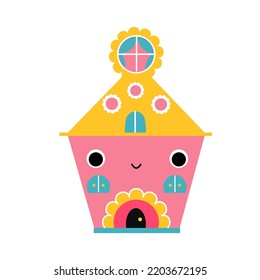 Cute cartoon house in child style. Happy cozy home. Vector clip art