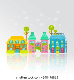 Cute cartoon house illustration. Vector background.