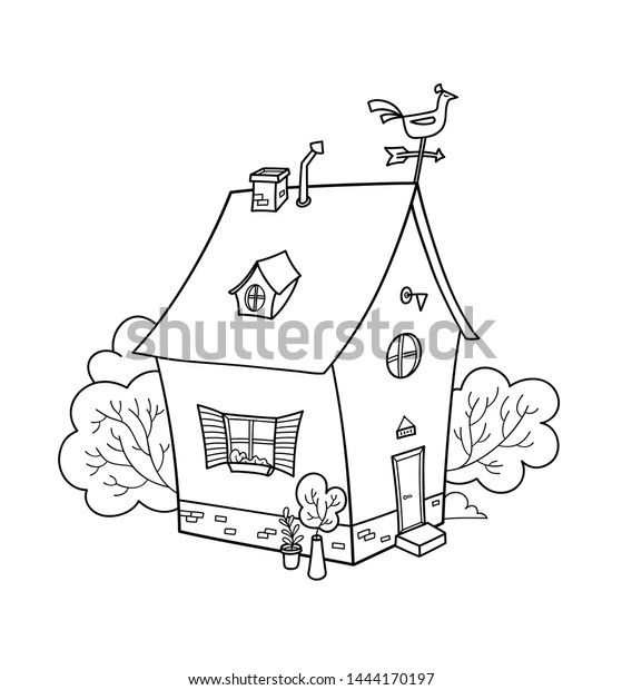 Cute cartoon house outline. Vector colouring page