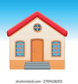 Linda casa de dibujos animados, árbol y Elementos arquitectónicos Vector Set