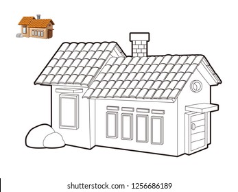cute cartoon house vector, cute house stickers, vector house, kids coloring book