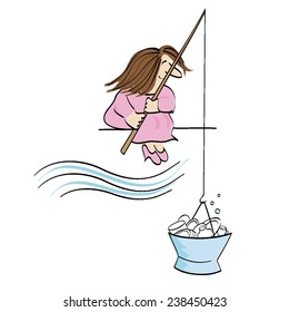 Cute cartoon house wife washing dishes