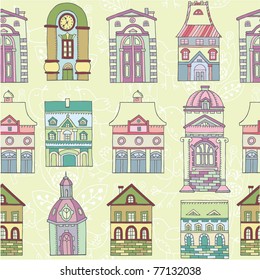 cute cartoon houses. seamless pattern