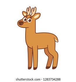 Cute cartoon huemul deer drawing, funny animal vector illustration.