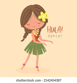 cute cartoon hula dancer vector illustration