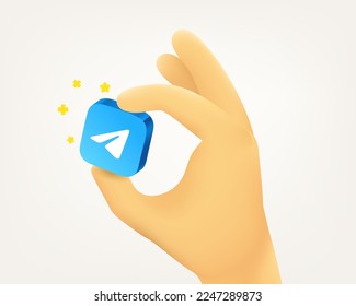 Cute Cartoon menschliche Hand, die blaue Ikone fängt. Internet-Messaging-Konzept. 3D-Vektorgrafik