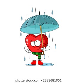 Cute cartoon human heart with umbrella, rain oktober autumn wether. Great character for your design.