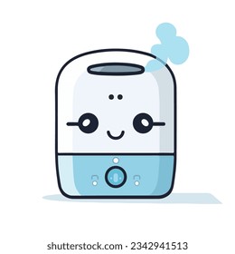 Cute cartoon humidifier for room, home, flat, office. Equipment, domestic, air purifier, vaporizer. Vector illustration for any design.
