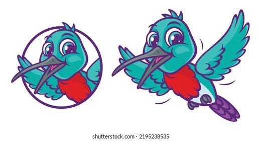 Caricatura cutánea Hummingbird Colibri Vector de aves para logo o ilustración