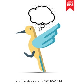 Cute cartoon Hummingbird with thought bubble isolated on white background. Animal symbol for your web site design, logo, app, UI. Eps10 vector illustration.