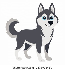 Cute cartoon husky dog ​ isolated on white background. Suitable for education poster infographic guide catalog, logo, children's books flat style. Side view. Vector illustration.