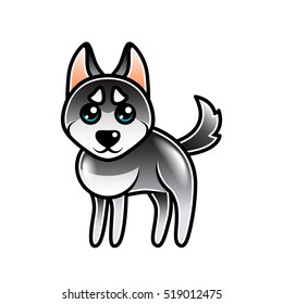 Cute cartoon husky dog isolated on white vector illustration