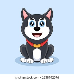 Cute cartoon husky dog. Vector Illustration