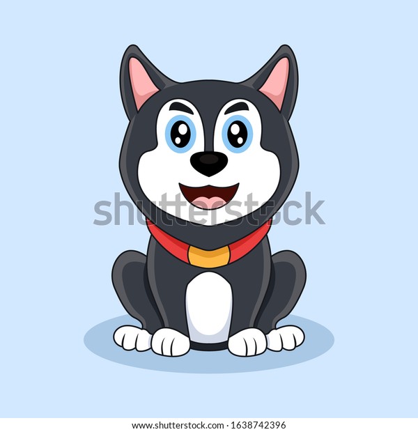 Cute Cartoon Husky Dog Vector Illustration Stock Vector (Royalty Free