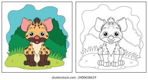 cute cartoon hyena, funny illustration, coloring book for kids and children.