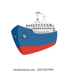 Cute Cartoon Ice Breaker. Arctic, Polar station water transport image icon. Vector Illustration.