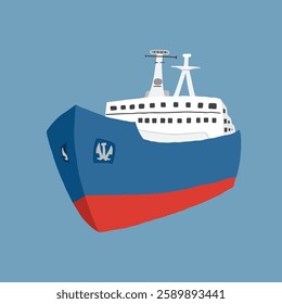 Cute Cartoon Ice Breaker. Arctic, Polar station water transport image icon. Vector Illustration.