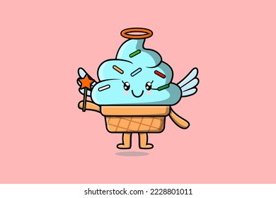 Cute Cartoon Ice cream character in the form of fairy in 3d cartoon style concept