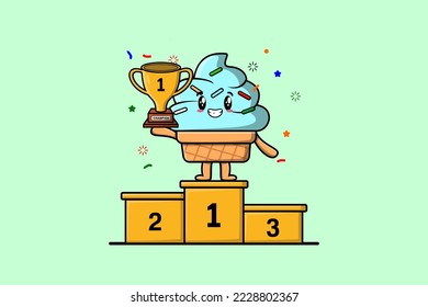 Cute cartoon Ice cream character as the first winner with happy expression in modern illustration