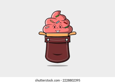 Cute cartoon Ice cream character coming out from pocket look so happy