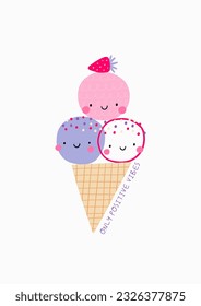 Cute cartoon ice cream character - vector illustration in doodle style. 