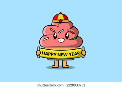 Cute cartoon Ice cream chinese character holding happy new year board illustration