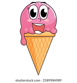 Cute cartoon ice cream cone with smiling face