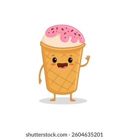 Cute cartoon Ice Cream in cup isolated on white background. Funny ice cream in flat style. Vector illustration
