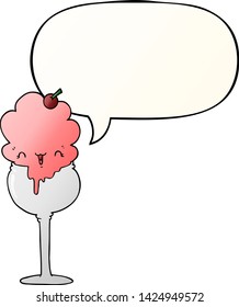 cute cartoon ice cream desert with speech bubble in smooth gradient style
