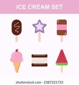 Cute Cartoon Ice Cream Dessert Vector Set Collection