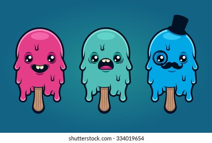 Cute Cartoon Ice Cream with Different Emotions. Colorful Vector Set