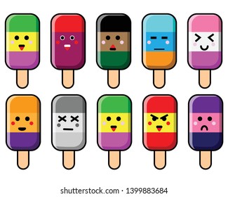 Cute cartoon ice cream icon set - Vector illustration for sticker, posters, logo, graphic design, mobile application, patches, prints clothes, emblems, web design, infographics, UI.