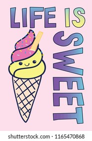 cute cartoon ice cream illustration, vector