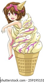 Cute cartoon ice cream nymph, the goddess of dessert, create by vector