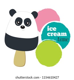 Cute cartoon ice cream panda on a stick. Banner. Vector illustration.