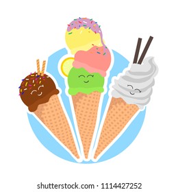 Cute cartoon ice cream. Set. Vector, illustration. t shirt design.