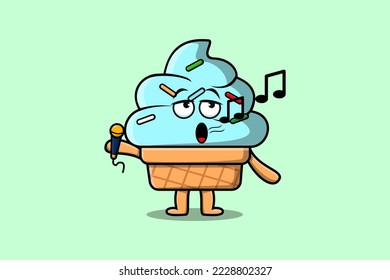 Cute cartoon Ice cream singer character holding mic in flat modern style design illustrations