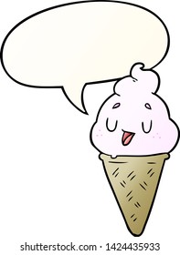 cute cartoon ice cream with speech bubble in smooth gradient style
