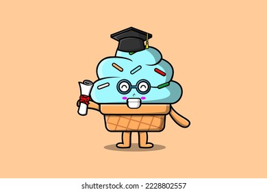 Cute cartoon Ice cream student character on graduation day with toga in concept flat cartoon style