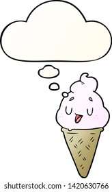 cute cartoon ice cream with thought bubble in smooth gradient style
