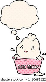 cute cartoon ice cream with thought bubble in comic book style