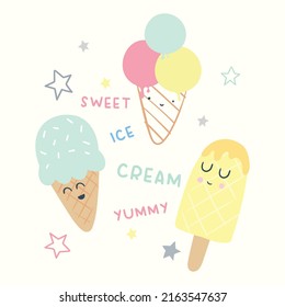 cute cartoon ice cream vector illustration