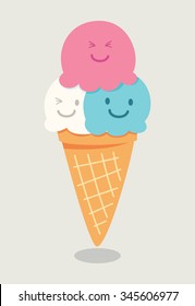 Cute Cartoon Ice Cream Vector Illustration