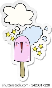 cute cartoon ice lolly with thought bubble as a printed sticker